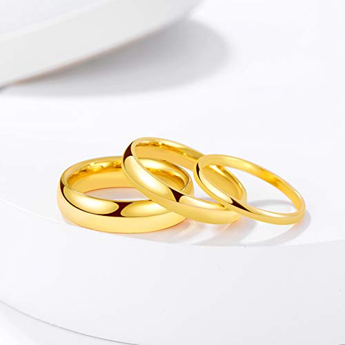 KAZITSAN 2mm 4mm 6mm Stainless Steel Rings for Women Men High Polish Plain Dome Silver/Gold/Rose Gold Wedding Band Comfort Fit - color: 4mm-Gold