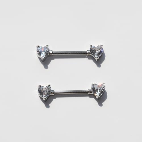 BSJ4U Nipple Piercing Jewelry 14G Stainless Steel Nipple Rings for Women Heart Butterfly Flower Bow Nipple Barbells - color: Silver CZ Nipple Piercing Jewelry