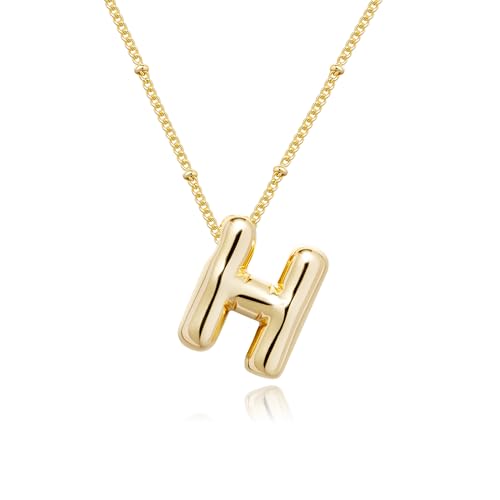 Ewrkbrㅤ Initial Necklaces for Women, 14k Gold Plated Bubble Letter Necklace Chunky Gold Necklace Dainty Charm Initial Necklaces for Women Trendy Custom Preppy Stocking Stuff Necklace Christmas Gifts - color: Gold, style: H