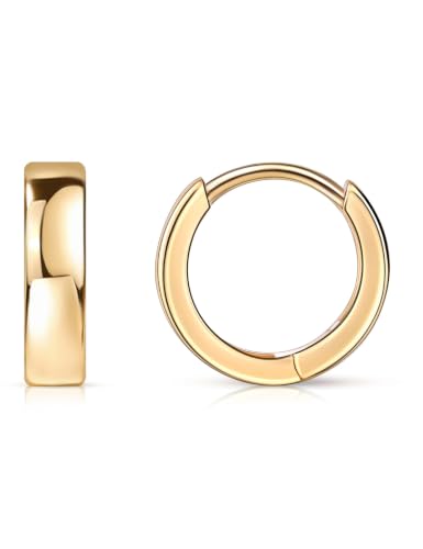 Fiusem 14K Gold Plated Huggie Hoop Earrings for Women | 8/10/12 Hypoallergenic Small Twisted beaded Huggie Earrings - color: Gold Hoop, size: 12MM