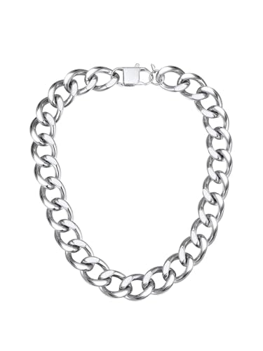 ChainsPro Cuban Link Chain for Women,Stainless Steel Chunky Necklace Silver/Gold Plated Thick Chain Choker, 12/16/20 mm Width,18" and 20" Punk Hip Hop Trendy Non Tarnish Jewelry Gifts - color: Silver, style: 20mm-18"