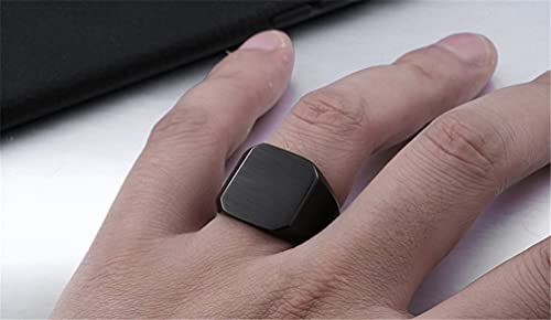 HIJONES Mens Stainless Steel Signet Ring Matte Brushed Square | Simple Statement ,Wedding Band,Polished Round - color: Square-Black