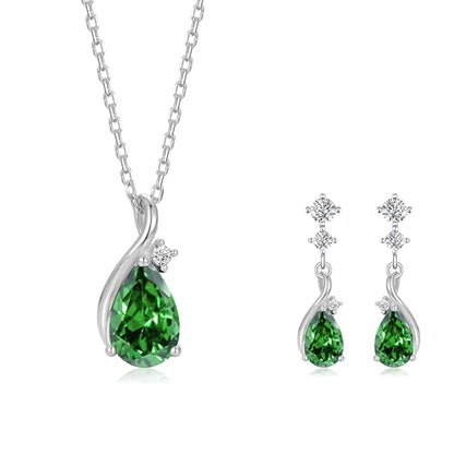 immobird 925 Sterling Silver Infinity Birthstone Jewelry Set Teardrop | Birthstone Necklace and Earring Set, Small Pear-shape Pendant, Drop Earring, Timeless Gift for Her, Daily Wear, Nice Gift Box - color: 05-May.
