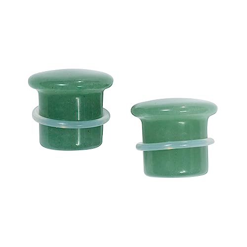 Pierced Owl Natural Green Aventurine Stone Single Flare Plugs with Clear O-Rings, Sold as a Pair - style: 14mm (9/16")