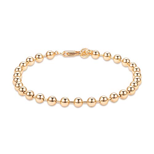 LOYATA Chain Bracelet Gold Link 14K Gold Plated Dainty Pearl Bracelet Simple Jewelry Gift for Women - style: Bead Ball