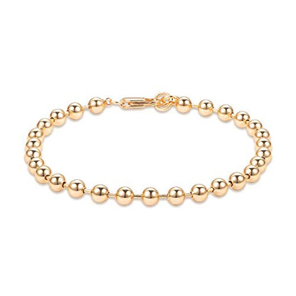 LOYATA Chain Bracelet Gold Link 14K Gold Plated Dainty Pearl Bracelet Simple Jewelry Gift for Women - style: Bead Ball