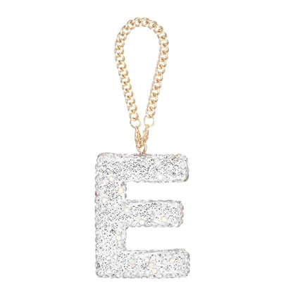 MECCANIXITY Bling Car Letter Charm, Initial E Letter Interior Car Rear View Mirror Decoration Hanging Crystal Ornaments for Women Bags Water Cup DIY Craft, Silver - style: Letter E
