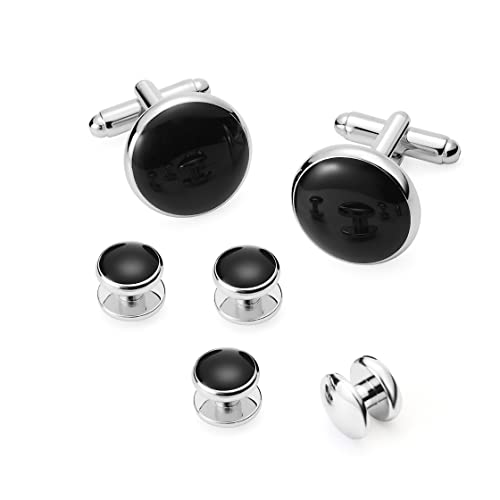 Men's Cufflinks & Tuxedo Studs Set - 316L Stainless Steel Formal Wedding Jewelry, Groomsmen Gift Set with Gift Box - color: 6pcs black