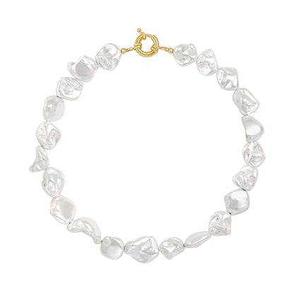Aobei Pearl Gemstone Beaded Choker Necklace for Women Boho Turquoise/Cultured Freshwater Pearls/Garnet/Amazonite Jewelry - color: R White Shell Pearl