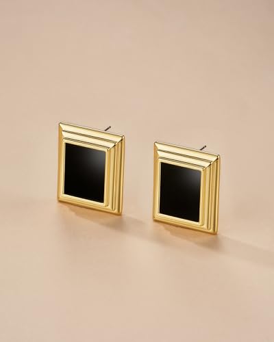 18K Gold Plated Burgundy Maroon Black Large Chunky Thin Ribbed Chamfered Square Geometric Dangle Stud Statement Earrings for Women by SNGIA , Big Tropical Button Bohemian Handmade Trendy Baroque Enamel Vacation Summer Chandelier Drop Jewelry Gifts, Rectan