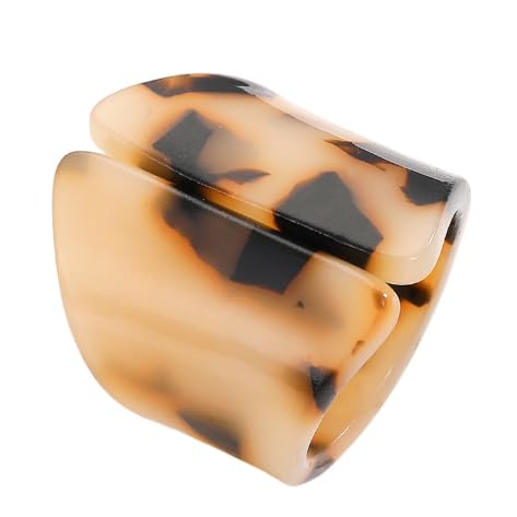 XAM Acrylic Tortoiseshell Pattern Rings - Geometric Irregular Caramel Color Open-Back Statement Elegant Jewelry - color: B