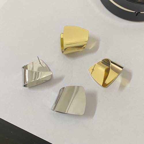 Unique Abstract Earrings For Women,Geometric Statement Stud Earring Large Hypoallergenic Earring for Gift - color: white gold plated