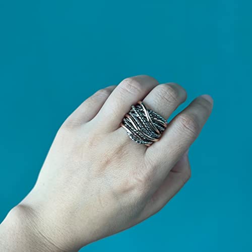 Mytys Wide Band Rings Twisted Rope Ring Two-Tone Mixed Metal Braided Statement Rings Fashion Jewelry for Women - color: Rose gold and silver