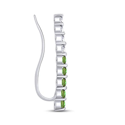 One Piece Right Ear Climber Earring for Women With Birthstone And White CZ | Floating Curved Bar Ear Crawler In 14K Gold Over Sterling Silver Jewelry for Her - color: Simulated Peridot
