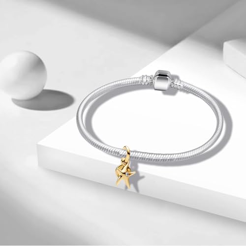 Charms Beads 925 Sterling Silver Animal Heart Flower Friend Dangle Pendant with 5A Cubic fits for Charms Bracelets for Woman Valentine's Day Mother's Day Christmas Graduation Birthday Gift - style: D28-Gold Coral