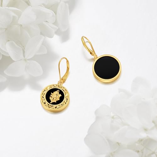 Sterling Silver Black Onyx Earrings for Women 18K Yellow Gold Plated Jewelry Gifts - style: Filigree Round 3