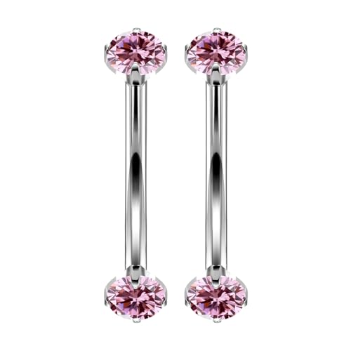 16G Astm F136 Titanium Eyebrow Piercing Jewelry Curved Barbell Eyebrow Ring Vertical Labret Lip Jewelry Daith Rook Earrings Navel Small Belly Button Ring Piercing Jewelry for Women Men CZ - style: 16G, 8MM Length, Pink CZ