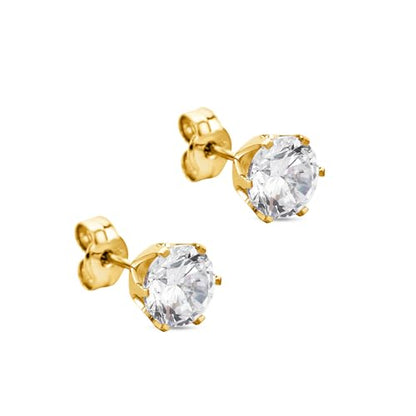 Orovi Round 14K Gold Earrings for Women in Solid 14K White Gold 585/14K Yellow Gold 585 with Ruby/Sapphire/Zirconia/Emerald Gemstones, Stud Earrings For Women,Women's Jewelry Delivered in Jewelry Box - color: 14K Yellow Gold/ Zirconia