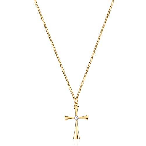 Fettero Cross Necklace for Women Faith Pendant 14K Plated Dainty Chain Necklaes Minimalist Simple Tiny God Lords Prayer Religious Jewelry - style: Blank Curve Cross