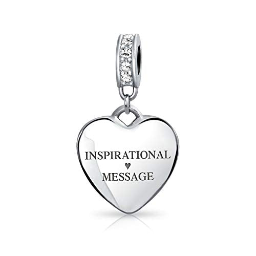 Bling Jewelry .925 Sterling Silver Blue Crystal Accent Bale Heart Shape Dangle Bead Charm for Bracelet - color: Clear Engrave