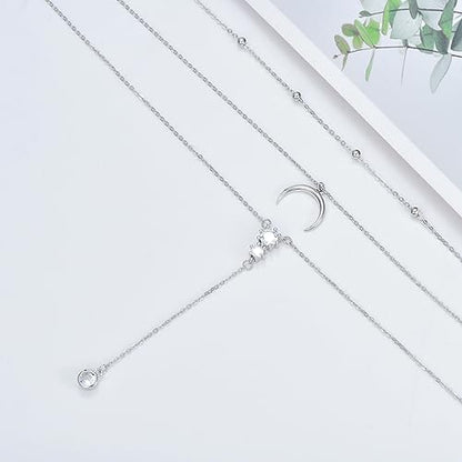 MONGAS Boho Layered Necklace Sterling Silver Triple 3 Stacked Vertical Bar Triangle Long Layering Necklaces Christmas Jewelry Gifts for Women - style: Moon