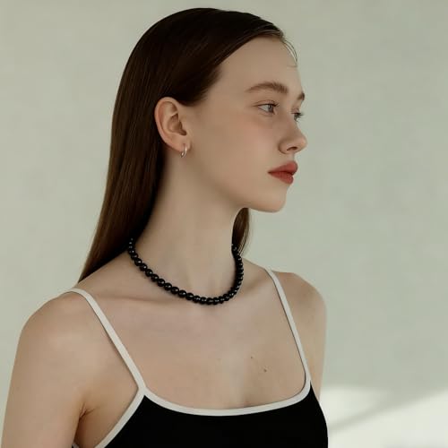 SukAmi 4-10mm Pearl Choker Men Black Pearl Necklace Women Faux Pearl Necklaces 45CM - size: 6mm
