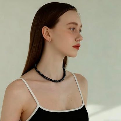 SukAmi 4-10mm Pearl Choker Men Black Pearl Necklace Women Faux Pearl Necklaces 45CM - size: 6mm
