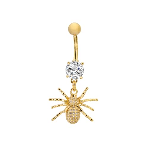 14G Crystal Spider Dangle Belly Button Ring for Women Men Stainless Steel Cubic Zirconia Statement Goth Insect Charm Navel Rings Curved Barbell Simple Sexy Halloween Body Piercing Jewelry - color: Gold