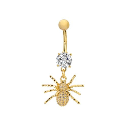 14G Crystal Spider Dangle Belly Button Ring for Women Men Stainless Steel Cubic Zirconia Statement Goth Insect Charm Navel Rings Curved Barbell Simple Sexy Halloween Body Piercing Jewelry - color: Gold