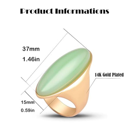 HAIXIAN Exaggerated Gemstone Ring,Big 14K Gold Plated Eye Shape Stone Chunky Statement Ring,Cocktail Party Ring Jewelry Gift for Women - color: A01_Dongling Jade