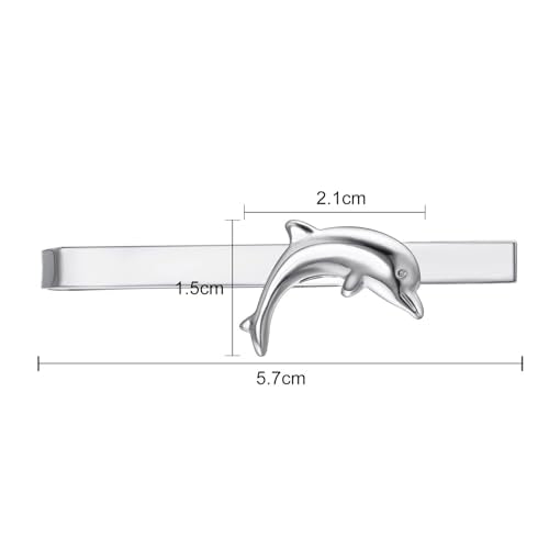 Silver Tie Clip for Mens Stainless Steel Novelty Feather Bat Bee Tie Bar Suitable For Necktie Bar Clip - style: Dolphins Tie Clip