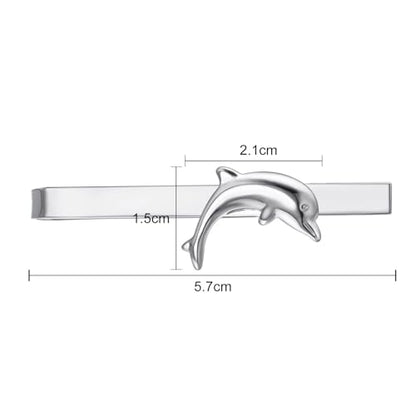 Silver Tie Clip for Mens Stainless Steel Novelty Feather Bat Bee Tie Bar Suitable For Necktie Bar Clip - style: Dolphins Tie Clip