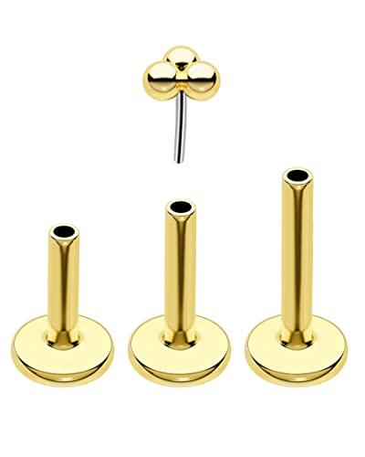 Cocharm G23 Titanium 16g Helix Cartilage Earrings Threadless 6mm, 8mm, 10mm Cluster Ear Studs Tragus Conch Piercing 16 Gauge Surgical Steel Medusa Stud - color: Gold