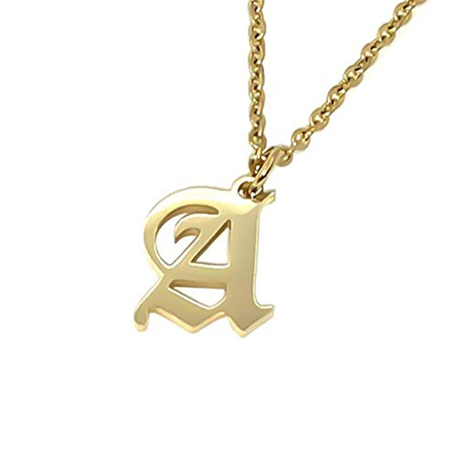 Old English Initial Alphabet Letter Necklace - style: A-Gold