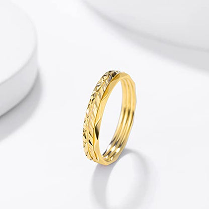 KAZITSAN 1mm 3pc Women Men Stainless Steel Rings fashion Plain Band Knuckle Stacking Midi Rings Silver/Rose Gold Wedding Band Comfort Fit - color: Gold