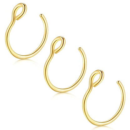 D.Bella Fake Septum Hoop 20G Faux Nose Piercing Hoop Clip on Nose Rings Non Piercing Fake Septum Lip Ear Ring Faux Body Piercing Jewelry for Women Men - color: Color A -gold
