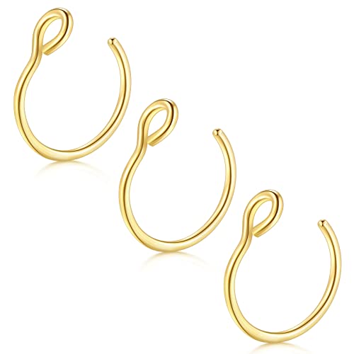 D.Bella Fake Septum Hoop 20G Faux Nose Piercing Hoop Clip on Nose Rings Non Piercing Fake Septum Lip Ear Ring Faux Body Piercing Jewelry for Women Men - color: Color A -gold