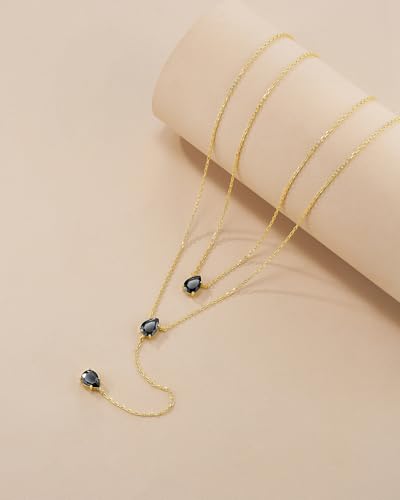 SNGIA Long 18K Gold Plated Blue Green Red Layered Pendant Necklace For Women (Emerald, Ruby, Seafoam, Sky, Sapphire, Pink), Dainty Birthstone Necklace, Statement Necklace Jewelry Gifts. - style: Noir