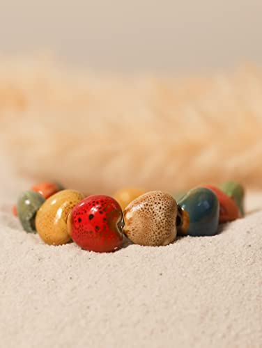Boho Hippie Colorful Ceramic Beads Strand Stretch Bracelet, Bohemian Summer Beach Jewelry Gift for Women - color: S03
