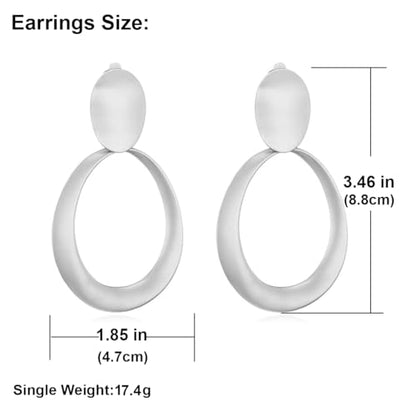 Matte Gold Silver Geometry Clip On Earrings for Women Retro Drop Clip Earrings for Women - style: silver hoop 2