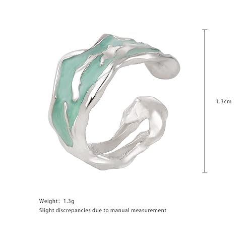 925 Sterling Silver Ear Cuffs Hypoallergenic Molten Texture Green Enamel Non Pierced Clip On Cartilage Wrap Adjustable Minimalist Statement Jewelry for Women