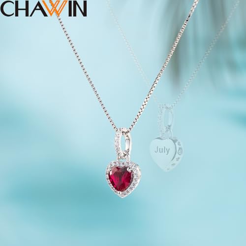 CHAWIN Birthstone Charms, 925 Sterling Silver Heart Dangle Charm, Sparkling CZ Compatible with Pandora Charm Bracelet, Necklace, Birthday Gifts for Women/Wife/Mother - style: 07# July