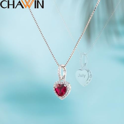 CHAWIN Birthstone Charms, 925 Sterling Silver Heart Dangle Charm, Sparkling CZ Compatible with Pandora Charm Bracelet, Necklace, Birthday Gifts for Women/Wife/Mother - style: 07# July