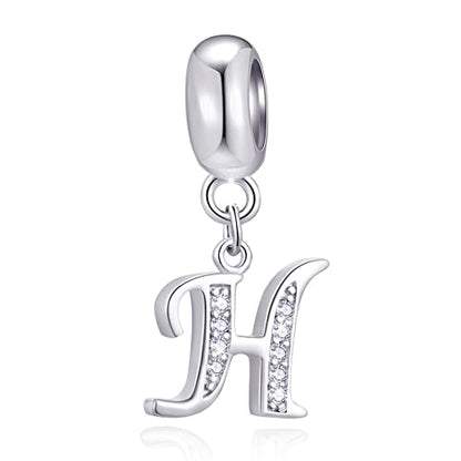 26 Letter Pendant Charms, Polished 925 Sterling Silver Complete Initial A-Z Dangling CZ Stone Alphabet Beads, fits European Bracelet Necklace, Gift for Mother/Father/Daughter/Son/Sister/Aunt - color: Letter H CZ Pendant Charm