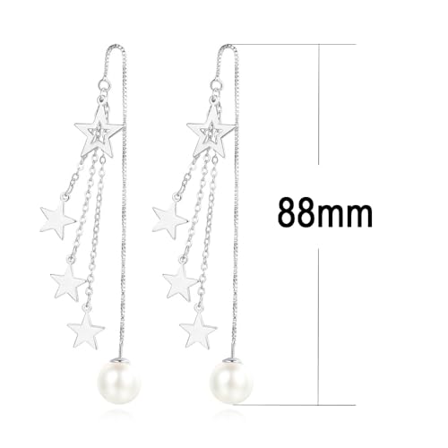 925 Sterling Silver Dangle Earrings with Charms Heart, Water drop, Moon, Star Long Drop Earring for Women Jewelry Gifts Hypoallergenic - color: star pearl-white