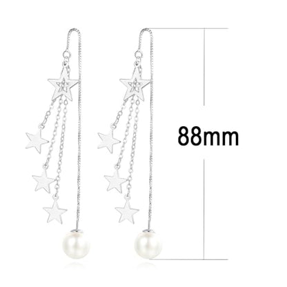 925 Sterling Silver Dangle Earrings with Charms Heart, Water drop, Moon, Star Long Drop Earring for Women Jewelry Gifts Hypoallergenic - color: star pearl-white