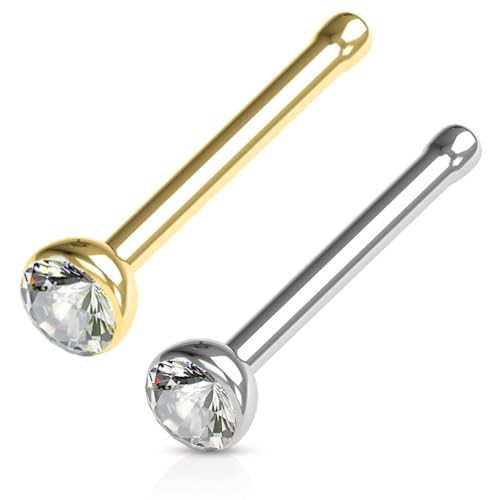 316L Surgical Steel Nose Studs with Crystals - Gold, Black, Rose Gold, and Steel Nose Ring Options - 22GA, 20GA, 18GA - Clear Cubic Zirconia - 1/4" Length - style: 18G COMBO Pack *GOLD & STEEL*