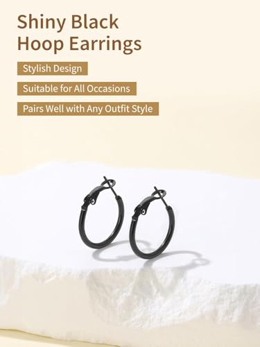 FindChic Thin Hoop Earrings for Women,Silver/Black/Gold Plated 20-100mm - color: Black, size: 20mm