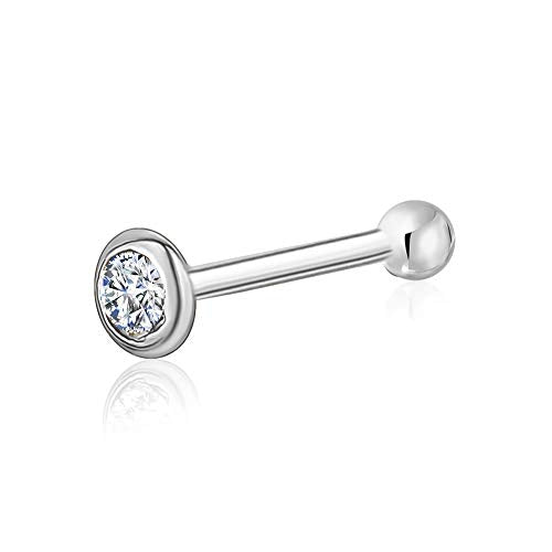 Massete 18k 14k Gold Nose Ring - 20g Nose Stud, Hypoallergenic Threadless Piercings for Women Men, Yellow White Rose Real Gold Standard or Long Nose Rings Studs, CZ or Ball Nose Piercing Jewelry - color: Simulated Diamond - 14k White Gold, size: Standard