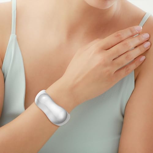 HZMAN Chunky Gold Cuff Bracelets for Women Thick Wide Bangle Bracelet Hammered Open Hinge Wrist Cuff Bracelet Jewelry Gift - color: 02.Irregular Silver